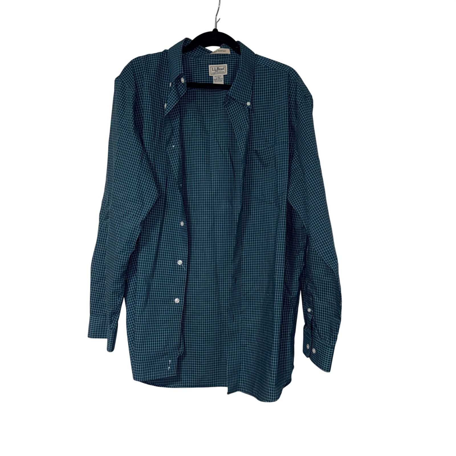 Ll Bean Button Down Mens L Teal White Cotton Wrinkle Resistant Shirt